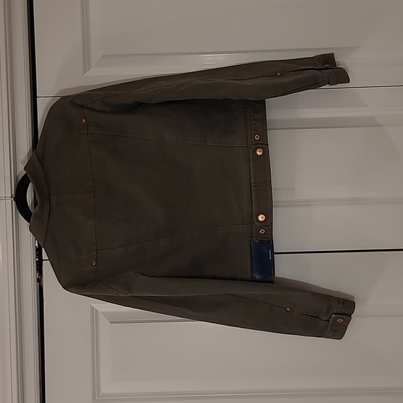 BCBG Maxazria Jeans Olive Green Denim Cropped Jacket  Size L - Picture 5 of 9